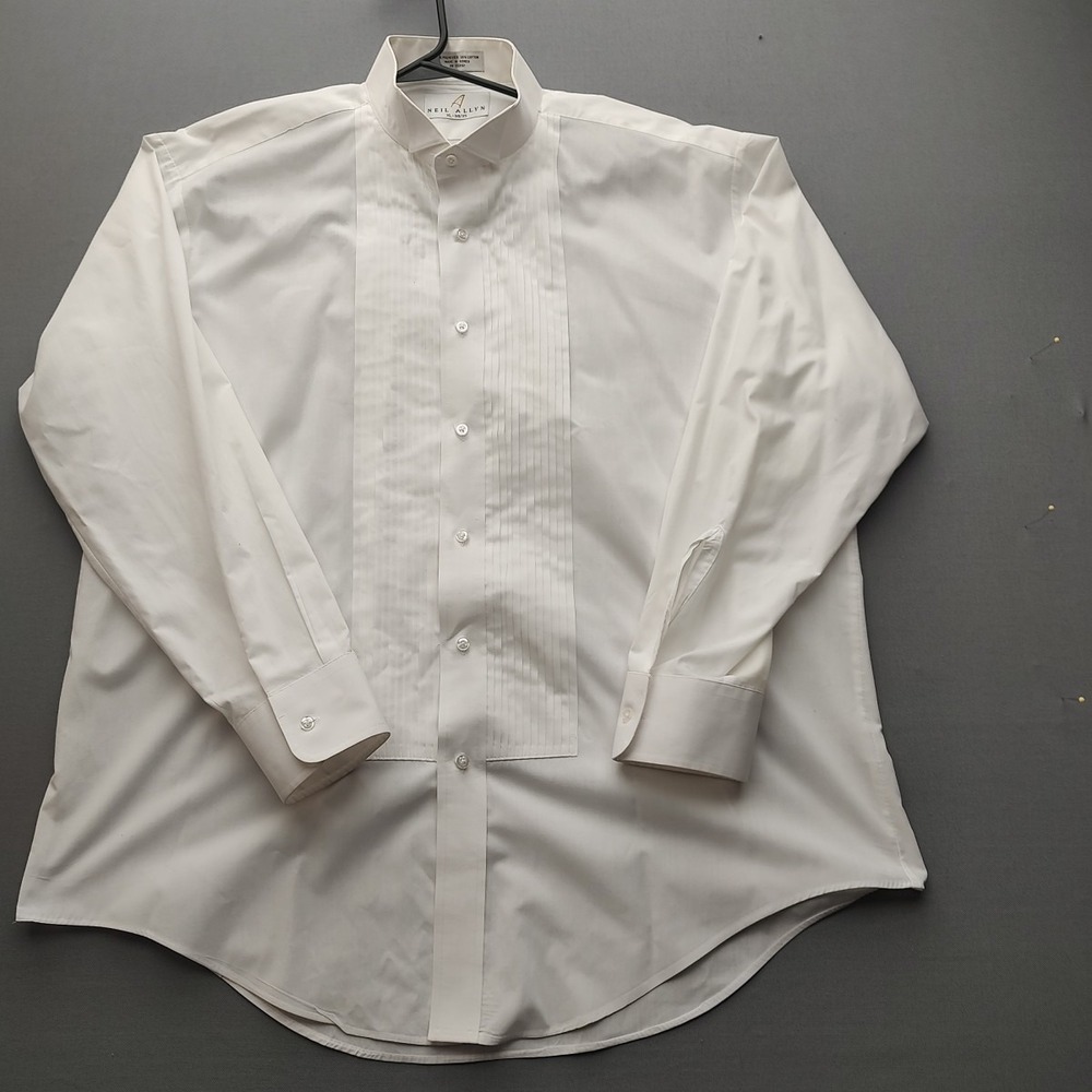 Neil Allyn Leonard White Pleated Wingtip Tuxedo Shirt XL 34/35‎